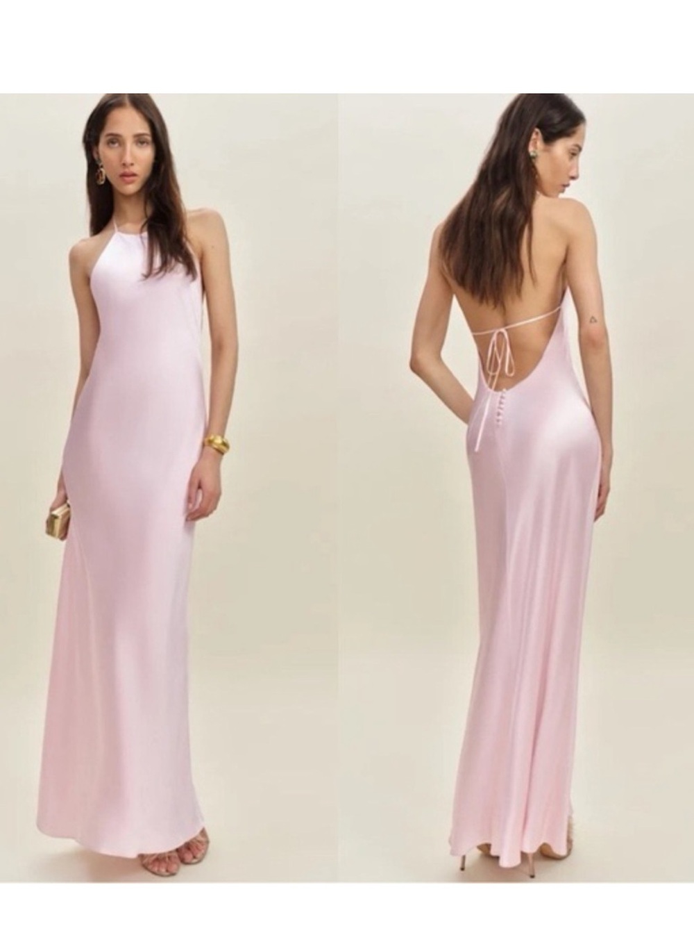 Reformation Backless Halter Silk Maxi Dress in Light Pink